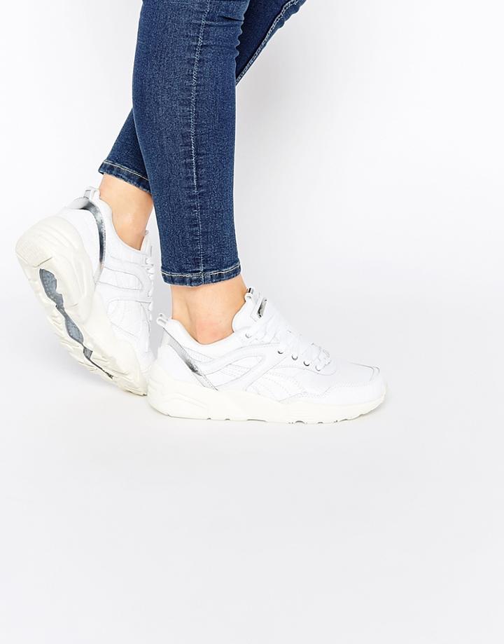 Puma R698 White Exotic Croc Texture Sneakers - White