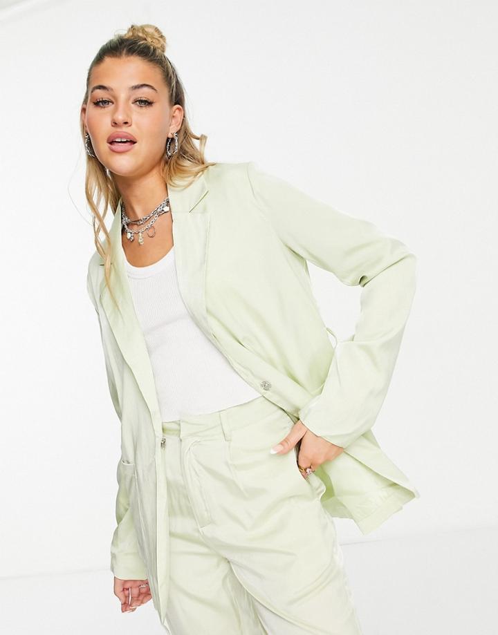 Heartbreak Tie Waist Blazer In Sage Green - Part Of A Set