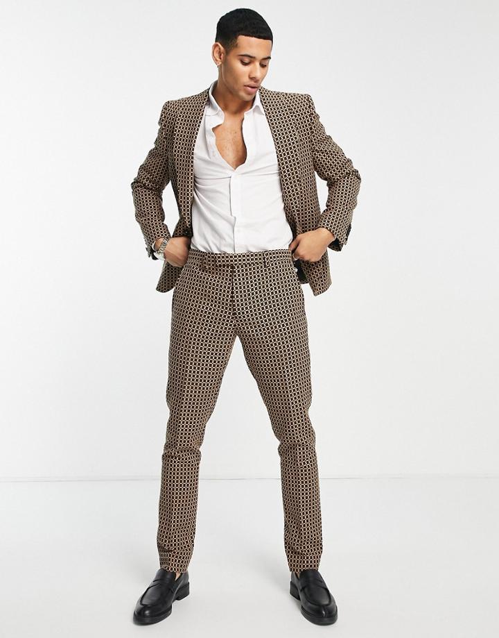 Twisted Tailor Otlam Skinny Suit Pants In Dark Brown Micro Check