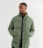 Asos Design Tall Recycled Puffer Jacket In Khaki With Funnel Neck-green