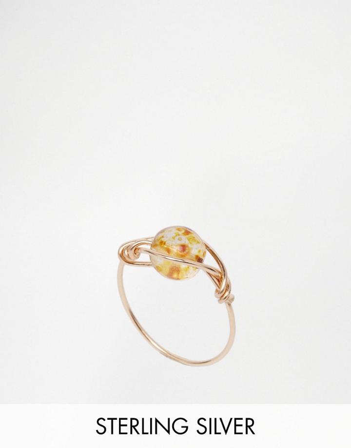 Kat & Bee Simple 14ct Filled Wire Ring With Brown Marble Bead