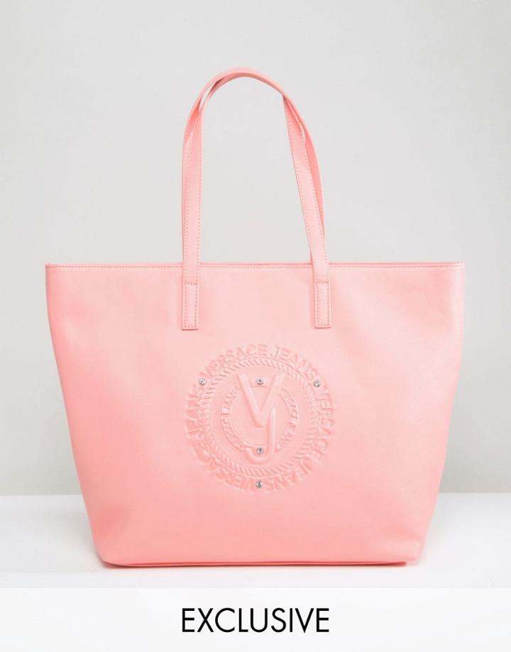 Versace Jeans Embossed Peach Tote Bag - Orange