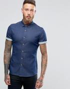 Asos Skinny Denim Shirt With Contrast Buttons In Rinse Wash - Navy