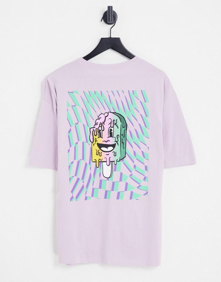 Jack & Jones Originals Oversized T-shirt With Ice Cream Back Print In Lilac-purple