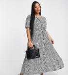 Yours Puff Sleeve Midi Dress In Black Dalmation Print-white