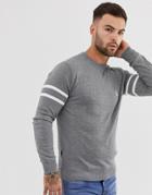 Le Breve Lightweight Knitted Sweater With Arm Stripe-gray