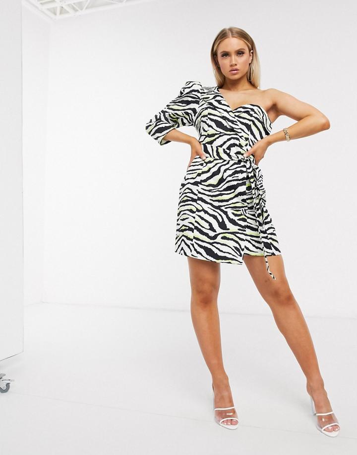Lavish Alice One Sleeve Blazer Mini Dress In Zebra Print-multi