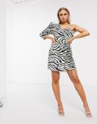 Lavish Alice One Sleeve Blazer Mini Dress In Zebra Print-multi