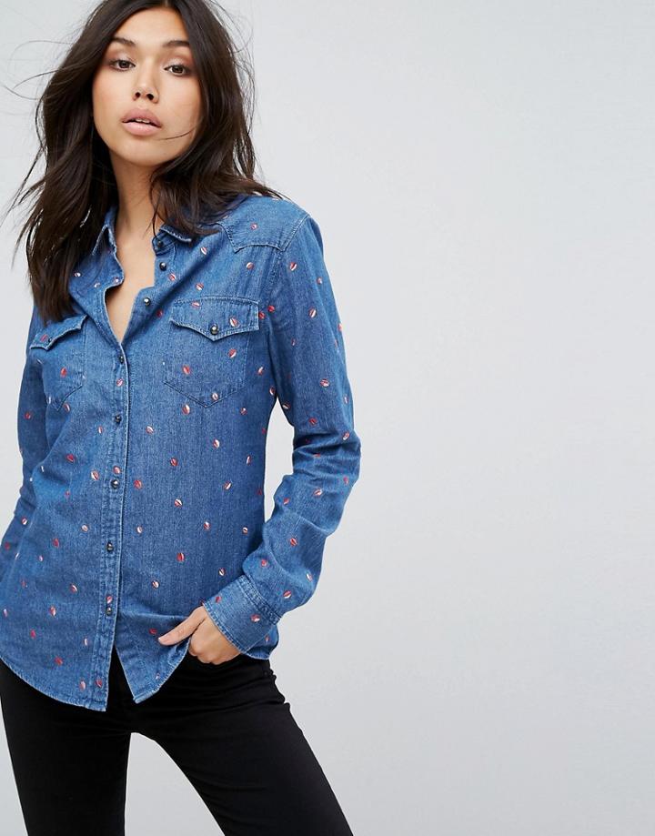 Boss Orange Coffee Bean Embroidered Shirt - Blue
