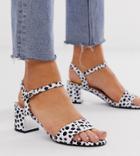 New Look Wide Fit Low Block Heel In Dalmation - Black