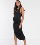 True Violet Maternity Halter Plunge Maxi Dress-black