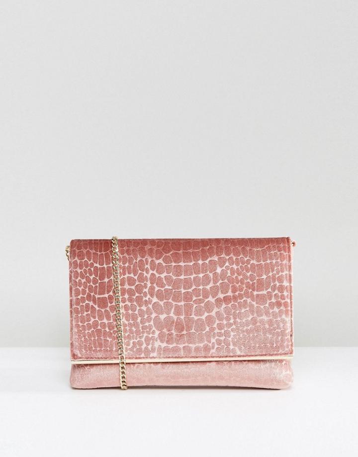 Dune Velvet Clutch Bag With Crossbody Strap - Pink
