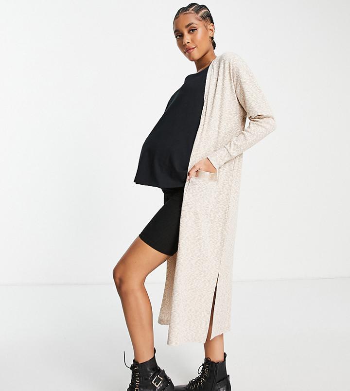River Island Maternity Longline Ribbed Cardigan In Beige-neutral