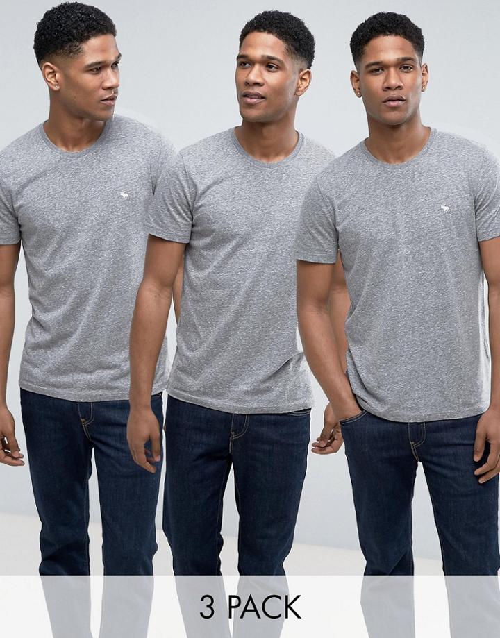 Abercrombie & Fitch 3 Pack T-shirt Crewneck Muscle Slim Fit In Gray Marl - Gray