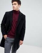 Asos Design Wool Mix Overcoat In Black - Black