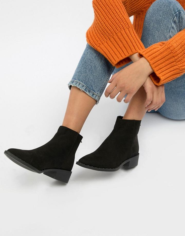 New Look Stud Edge Pointed Flat Boot - Black