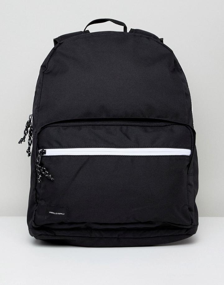 Asos Design Backpack In Black With White Contrast Zips - Black