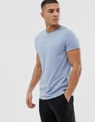 Asos Design Crew Neck T-shirt With Roll Sleeve In Blue - Blue