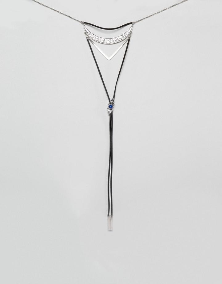 Ashiana Multi Layered Bolo Tie Necklace - Silver