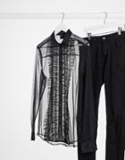 Asos Design Regular Fit Ruffle Front Mesh Shirt In Black