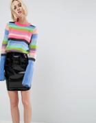 Asos Sweater With Multi Stripe And Fluted Sleeves - Multi
