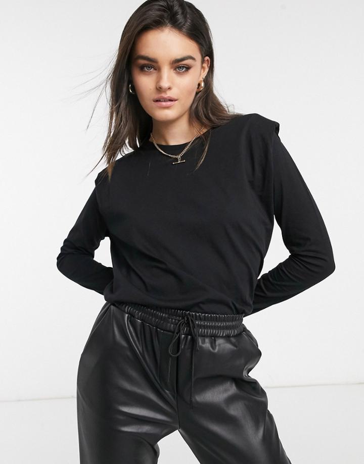 Vila Long Sleeve Top With Shoulder Detail In Black
