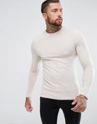 Asos Muscle Fit Long Sleeve T-shirt - Beige