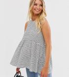 Asos Design Maternity Sleeveless Smock Top In Washed Stripe-gray