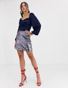 Collective The Label Mini Sequin Skirt In Pewter