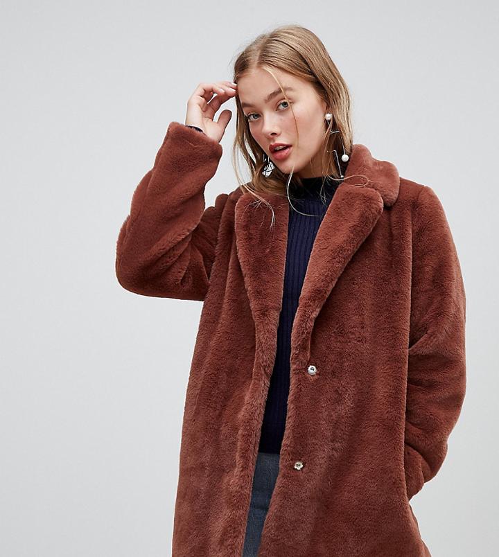 New Look Faux Fur Coat In Brown