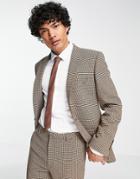 Asos Design Skinny Wool Mix Suit Jacket In Tonal Brown Dogtooth