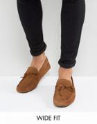 Asos Wide Fit Driving Shoes In Tan Suede With Tie Front - Tan
