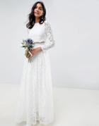 Asos Edition Lace Long Sleeve Crop Top Maxi Wedding Dress