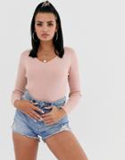 Asos Design Fine Rib Sweater With Cross Back Detail-pink
