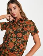 Vila Knitted Polo Top In Retro Floral Print - Part Of A Set-multi