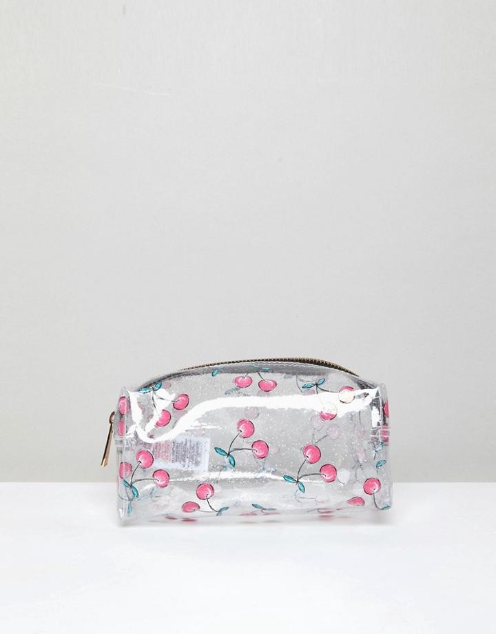 New Look Clear Cherry Print Makeup Bag - Red
