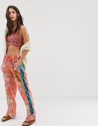 Aratta Relaxed Pants With Contrast Velvet Side Stripe In Floral - Red