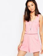 Brave Soul Jersey Button Front Romper - Pink