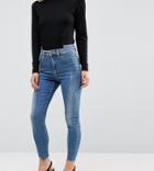 Asos Petite Ridley High Waist Skinny Jeans With Seamed Split Front In Noelle Light Wash - Blue