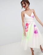 Asos Design Brushed Floral Cami Prom Midi Dress - Multi