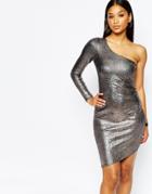 Fleur East By Lipsy One Shoulder Metallic Body-conscious Dress - Silver