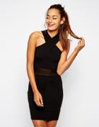 Asos Cross Front Halter Mesh Insert Mini Body-conscious Dress - Black $45.00