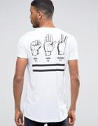 Asos Super Longline T-shirt With Rock Paper Scissors Back Print And Curved Hem - White