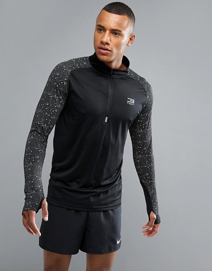 Jack & Jones Tech 1/2 Zip Running Top With Contrast Raglan Sleeves In Tech Dry Fabric - Black