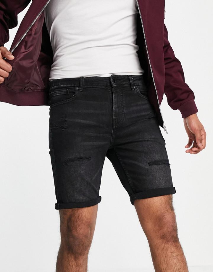 Pull & Bear Vintage Fit Denim Shorts In Black