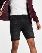 Pull & Bear Vintage Fit Denim Shorts In Black