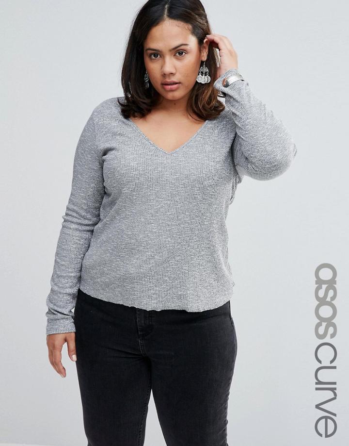 Asos Curve Fitted V Neck In Slub - Gray
