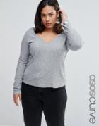 Asos Curve Fitted V Neck In Slub - Gray
