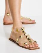 Truffle Collection Studded Strappy Flat Sandals In Clear