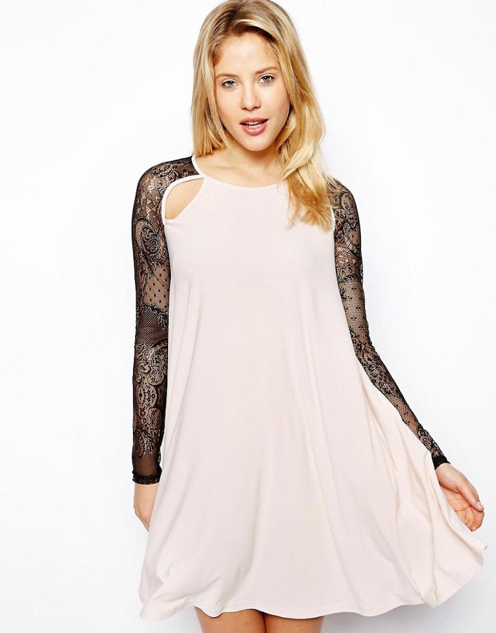 Asos Lace Insert Swing Dress - Red